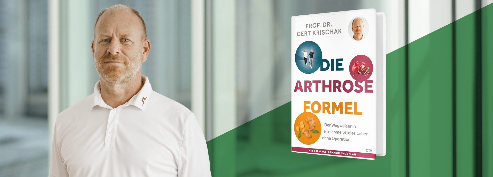 Prof. Dr. Gert Krischak neben seinem Buch „Die Arthrose-Formel“