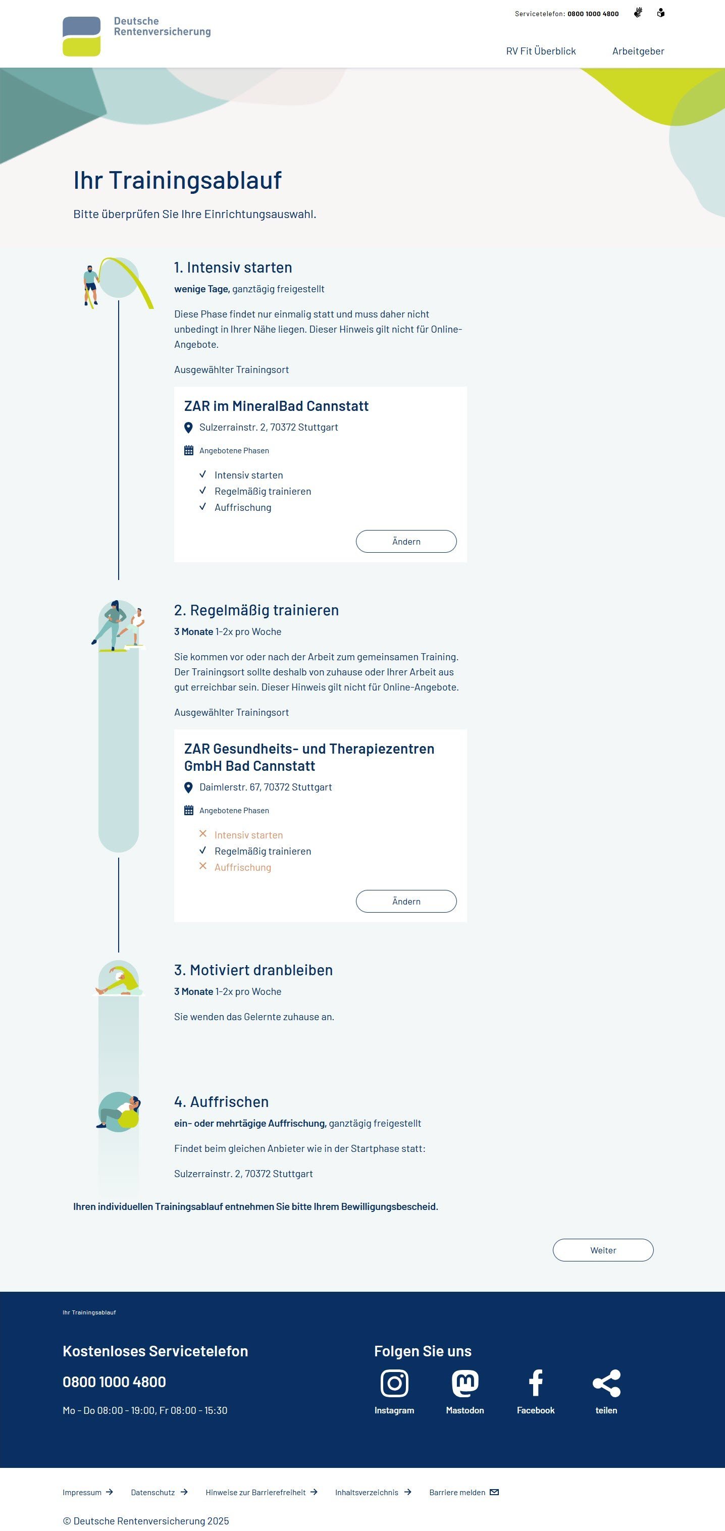 Beispielantrag RV Fit: Trainingsphase im GTZ Bad Cannstatt