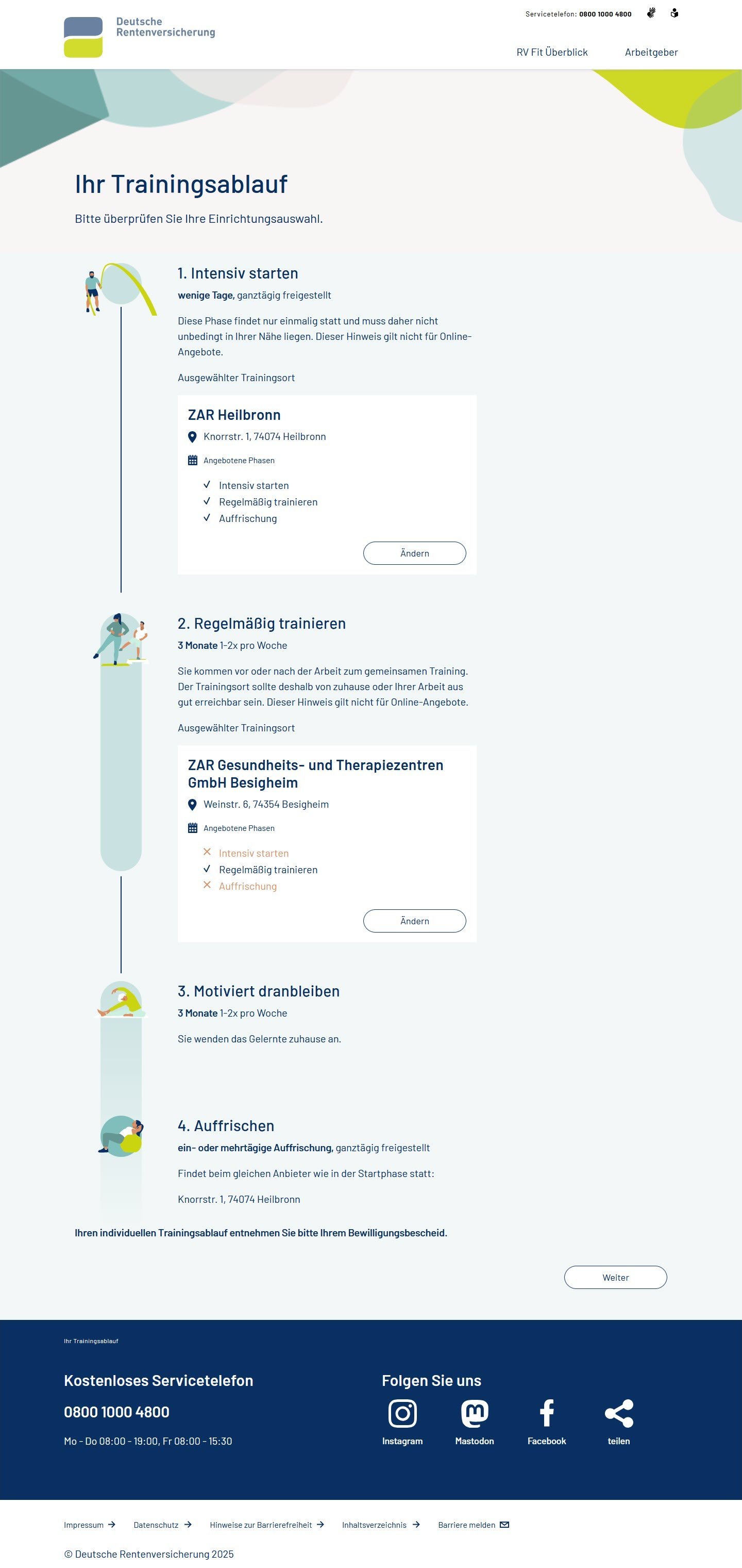 Beispielantrag RV Fit: Trainingsphase im GTZ Besigheim