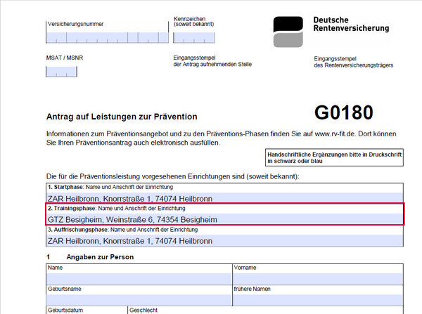 Beispielantrag RV Fit: Trainingsphase im GTZ Besigheim (PDF)